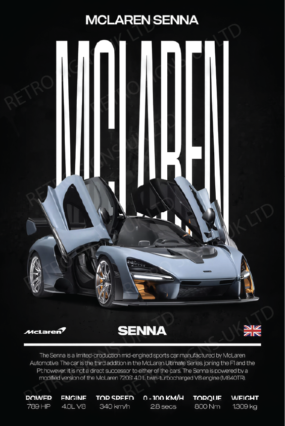 McLaren Senna Writing – Aluminium Metal Wall Sign 20 x 30cm