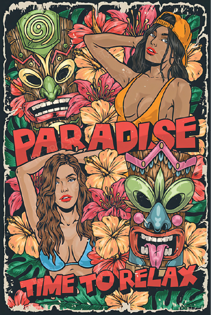 Tiki Girls Time to Relax – Aluminium Metal Wall Sign 20 x 30cm
