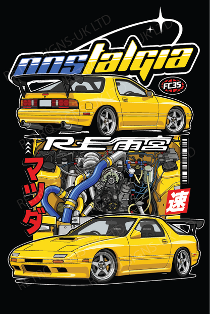 Yellow Rx7 Nostalgia – Aluminium Metal Wall Sign 20 x 30cm